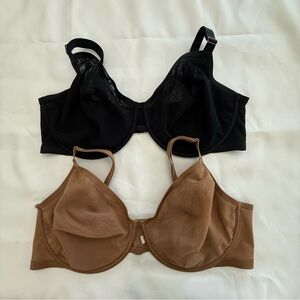 2 Auden Mesh Unlined Bras Size 42DDD‎ EUC Black & Tan